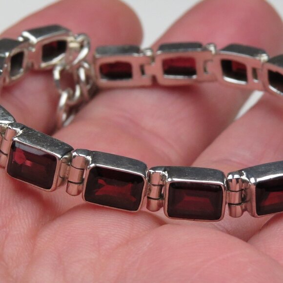 Sterling Silver Garnet Bracelet - Picture 3 of 10